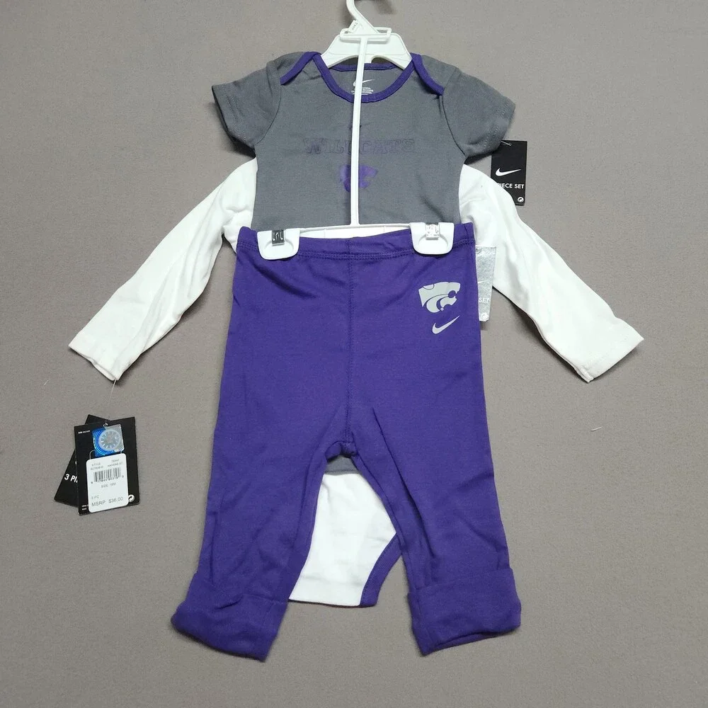 Nike Kansas State St Wildcats 3 Piece Infant Bodysuit Pants Set 18M Purple 147